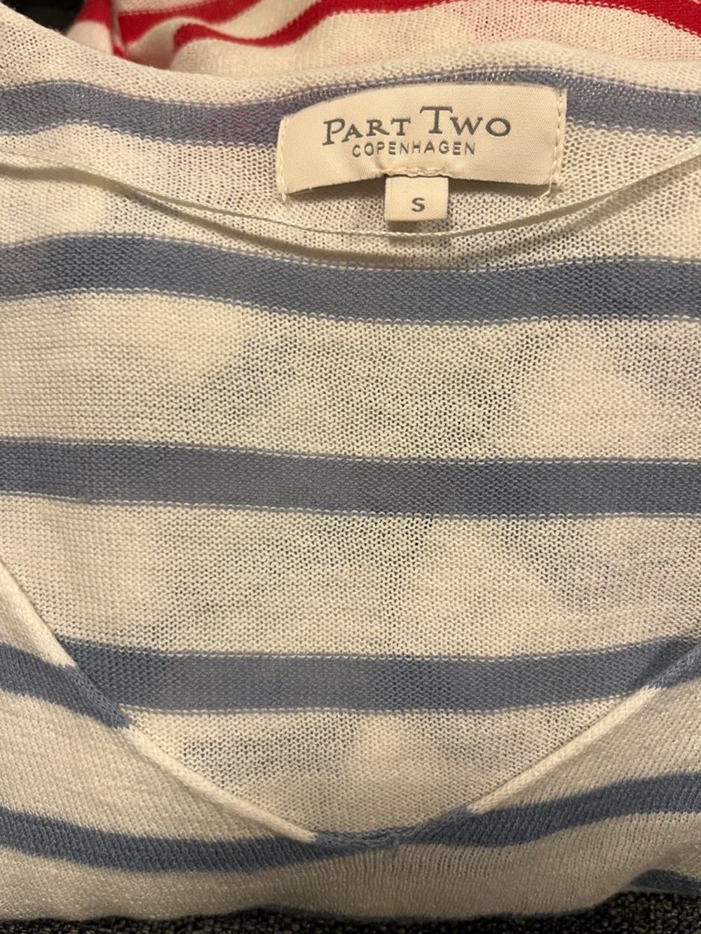 Part Two Copenhagen Women's Blue & White Striped V-Neck Sweater
